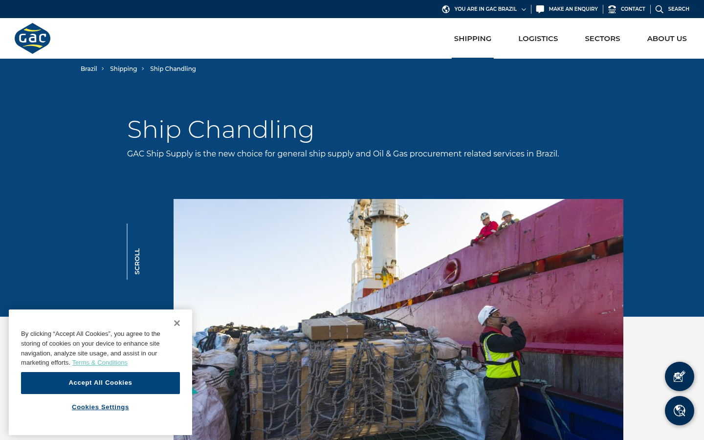 Página de ship chandling da GAC